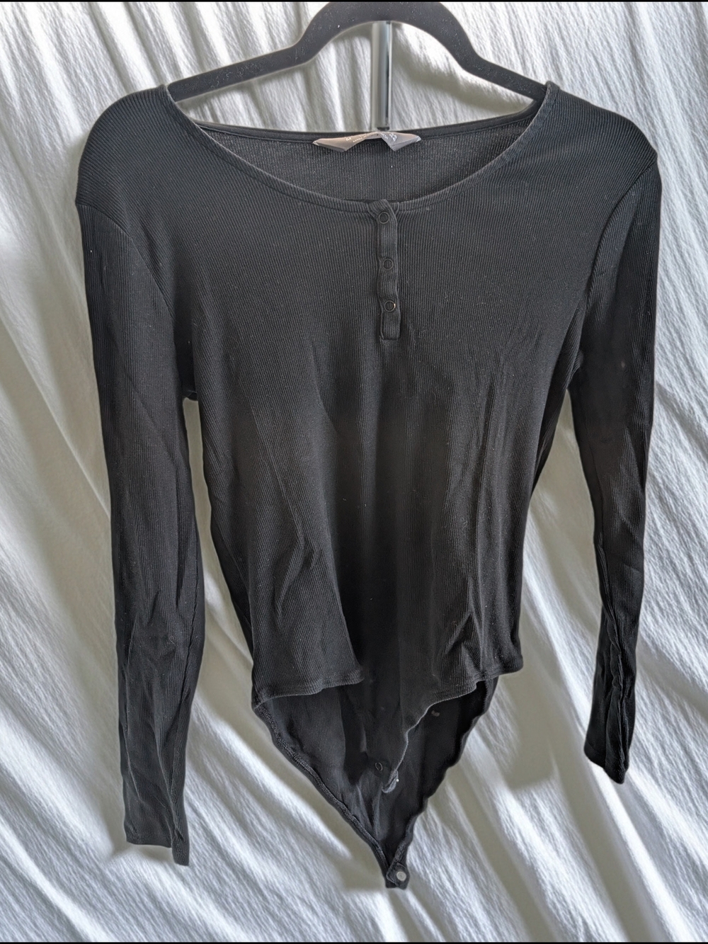 Primark Black Ribbed Long-Sleeve Henley Bodysuit